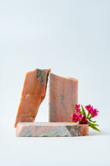 Polished granite stones with small flowers studio shot