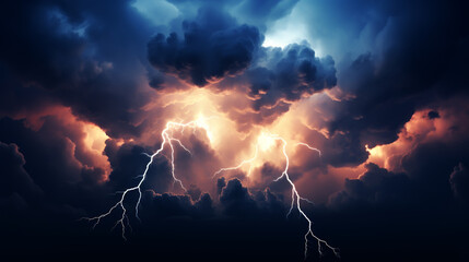 Lightning strike on the dark cloudy sky - obrazy, fototapety, plakaty