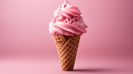 Delicious chocolate ice cream in crispy cones falling