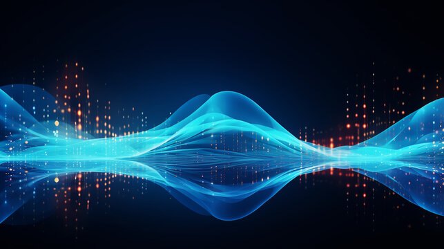 Abstract wave flow. Sound oscillation design. Flowing particles.