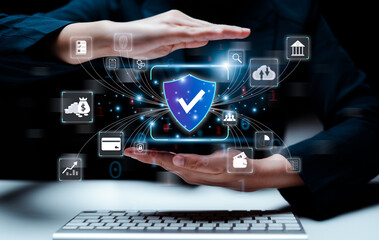 cybersecurity concept, user privacy security and encryption, secure internet access Future technology and cybernetics, screen padlock.