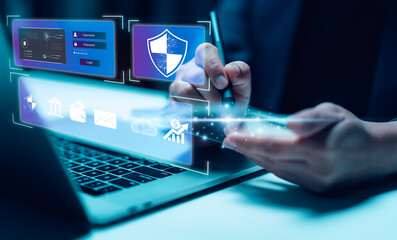 cybersecurity concept, user privacy security and encryption, secure internet access Future technology and cybernetics, screen padlock.