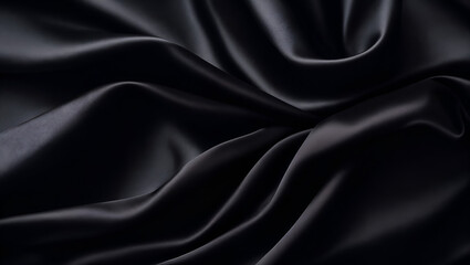 Fototapeta premium pure black silk, satin smooth fabric, an exquisitely delicate fabric, black wallpaper background 