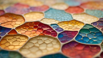 Explore the intricate patterns of a Voronoi diagram, rendered in vibrant rainbow colors. Each cell is a unique masterpiece, abstract background