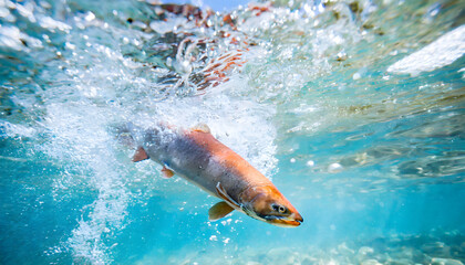 Fototapeta premium Pink salmon in shallow freshwater stream