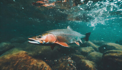 Pink salmon in shallow freshwater stream