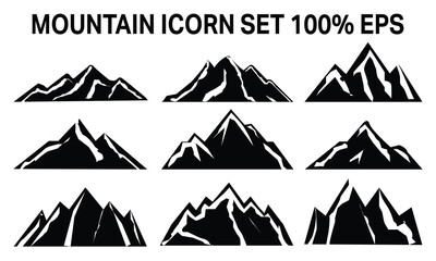 Set of mountains silhouette Icons vector. Vintage monochrome. Mountain peaks to create logos, badges and emblems.