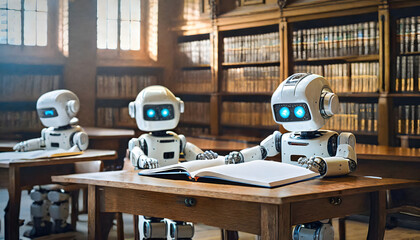 Humanoid robots study in library