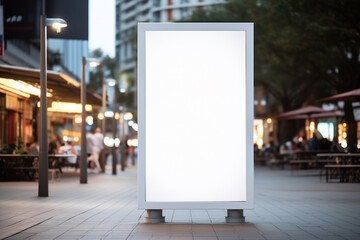 Advertising board or digital display on urban background. Blank white billboard, city street mockup