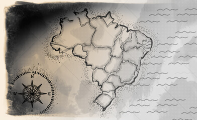 ANCIENT PARCHMENT MAP OF BRAZIL