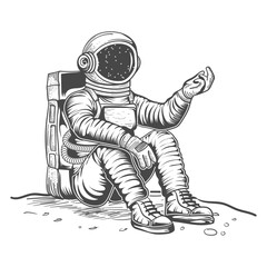 
Astronaut sit in moon at space vector design