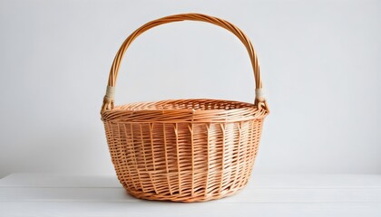 Fototapeta na wymiar Empty basket on a white table - white background.