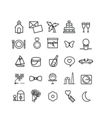 collection de pictogrammes vectoriels sur le thème du mariage, célébration, cérémonie, union
