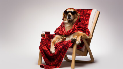 Obraz premium Funny dog photograpy cute spa Day laying bed relax beauty mask