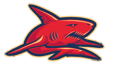 Vintage vector illustration of angry red shark. Retro vector logo of shark for sport team.