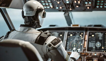 Fototapeta premium Humanoid robot in plane cockpit