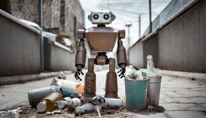 Humanoid robot collecting litter
