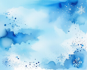 Watercolor background with snowflakes. Backdrop for design. Copy paste.