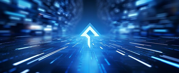 Blue abstract arrows sign digital hi technology concept background. space for text. generative AI - obrazy, fototapety, plakaty