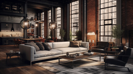 Sophisticated Urban Loft with Panoramic Windows and Modern Decor