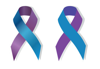 Two-tone blue and purple ribbon awareness