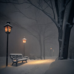 Fototapeta na wymiar evening alley in winter park