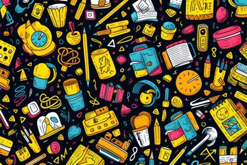 Back to school doodle seamless pattern. Vector illustration with school supplies, Back to school doodle seamless pattern, Hand-drawn background with school supplies and creative, AI Generated