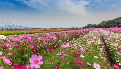 beautiful cosmos flower field