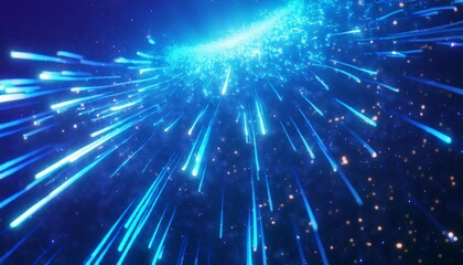 Fototapeta premium abstract background in blue neon glow colors speed of light in galaxy explosion in universe space background for event party carnival celebration anniversary or other 3d rendering