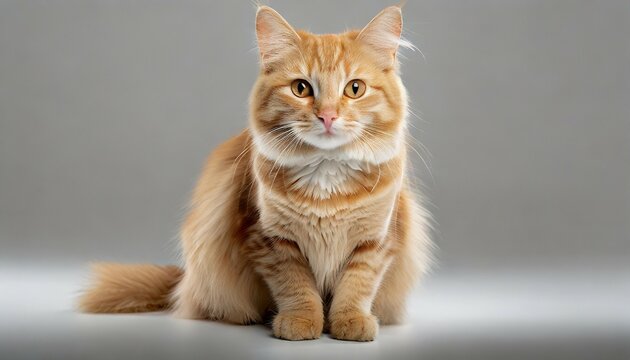 Cute Ginger Cat Sitting And Looking At The Camera On White Background