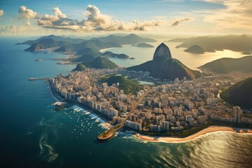 Aerial view of Copacabana beach and Rio de Janeiro, Brazil, Aerial view of Rio de Janeiro, AI Generated - obrazy, fototapety, plakaty