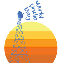 radio tower against the rising sun. Banner for World Radio Day