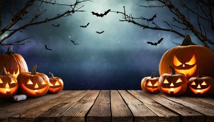 spooky halloween background with empty wooden planks