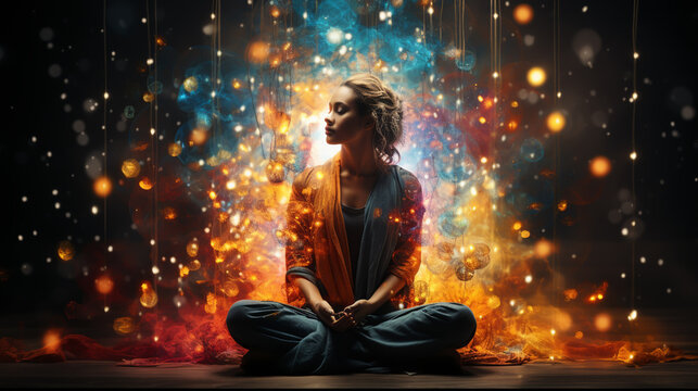 Sasarara chakra with meditation human in lotus pose