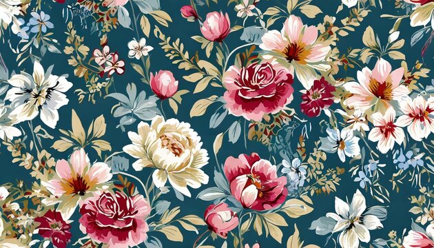 allover multi motif flowers ornament seamless pattern with watercolor flowers pink roses repeat floral texture vintage background hand drawing perfectly for wrapping paper wallpaper fabric print