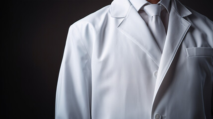 A medical white coat was donned in the pharmacy.