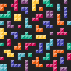 Retro 3D Tetris bricks jewel tones black pattern