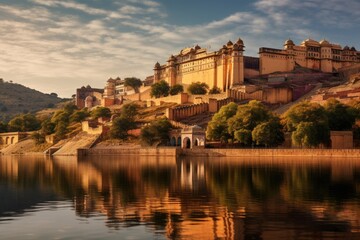 View of Amber Fort in Jaipur, Rajasthan, India, Amber Fort and Maota Lake, Jaipur, Rajasthan, India, AI Generated