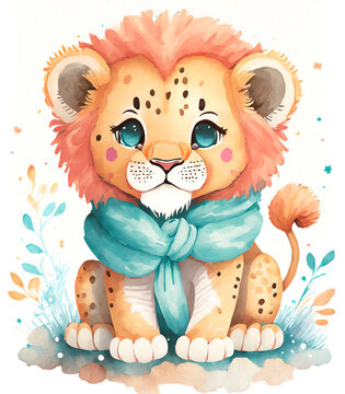 children's illustration, pastel colors, lion