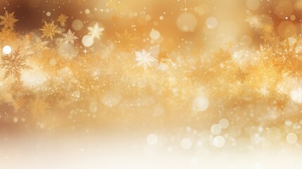 Fototapeta na wymiar Gold Winter Background with Snowflakes and Glitter Lights. Abstract Design for Christmas and Celebration. Perfect for Wallpaper and Design Projects