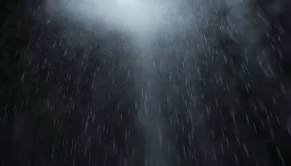 Fototapeten falling raindrops footage animation in slow motion on dark black background with fog lightened from top rain animation with start and end perfect for film digital composition projection mapping © Art_me2541