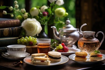 Delicious English Afternoon Tea Ceremony with Assorted Desserts and Snacks. Perfect Meal for Humans Who Love Traditional English Dishes