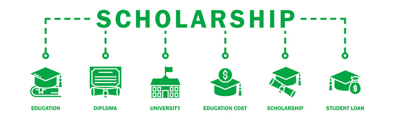 Scholarship banner web icon vector illustration concept with icon of education, diploma,...
