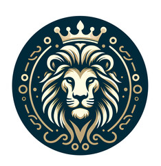 Luxury lion logo icon template, elegant lion logo design, lion head with crown logo.
