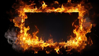 burning fire flame frame on black background