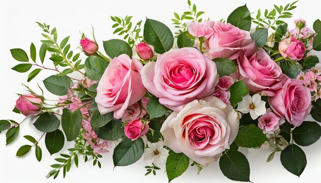 pink rose flowers in a floral arrangement on white or background