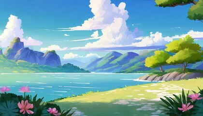 natural landscape in anime style illustration generative ai