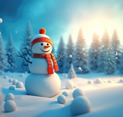 Fototapeta premium Snowman in knitted hat. Cute New Year, Christmas holiday character