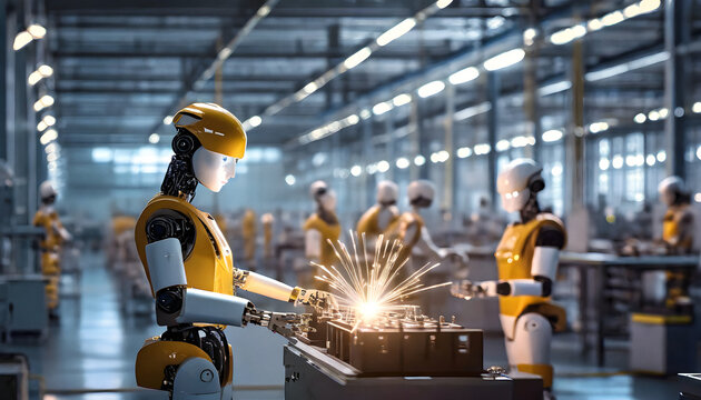 Humanoid robots working in factory environment