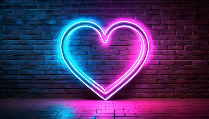 neon heart with a glow on the background of a dark brick wall neon sign pink and blue